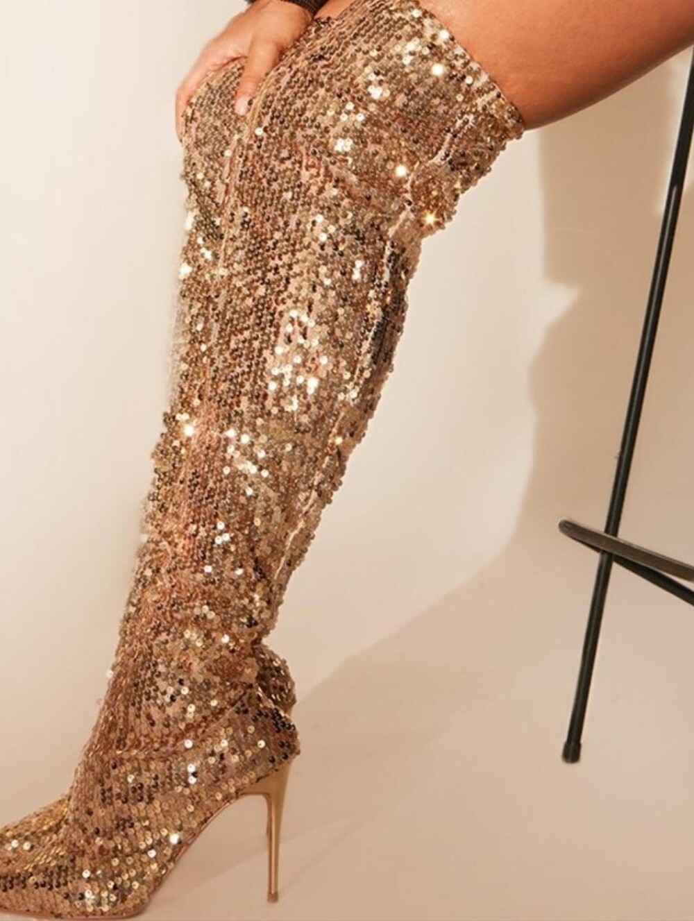 Gold Sequin Over-the-Knee Boots